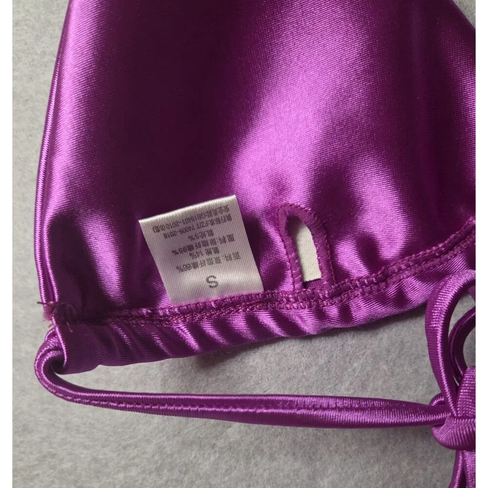 CUPSHE Satin Purple Triangle String 2pc Bikini Set Womens Sz S Tie Side Halter